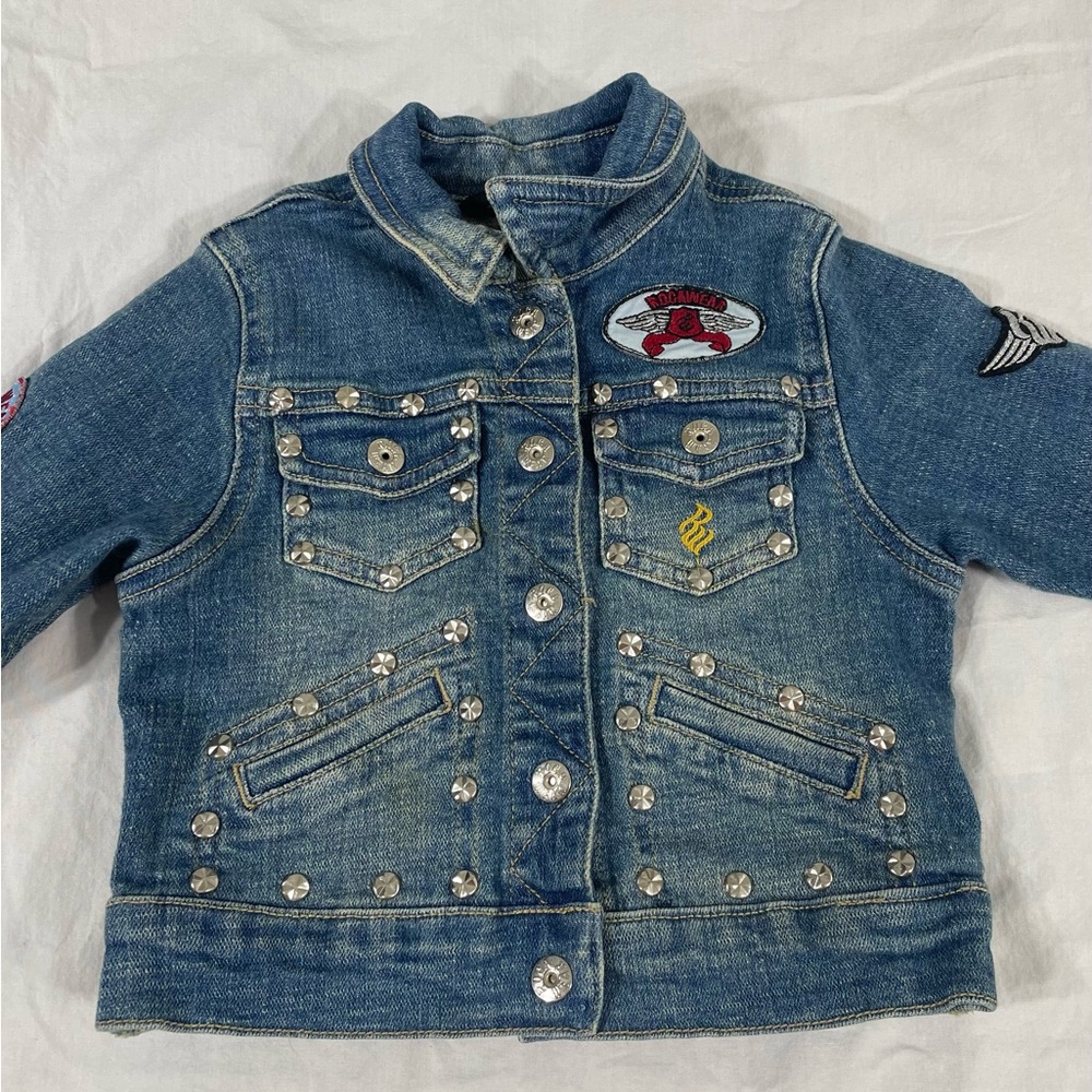 Rocawear Girl Toddler Blue Studded Patched Denim Jacket Size 18M - Picture 2 of 9